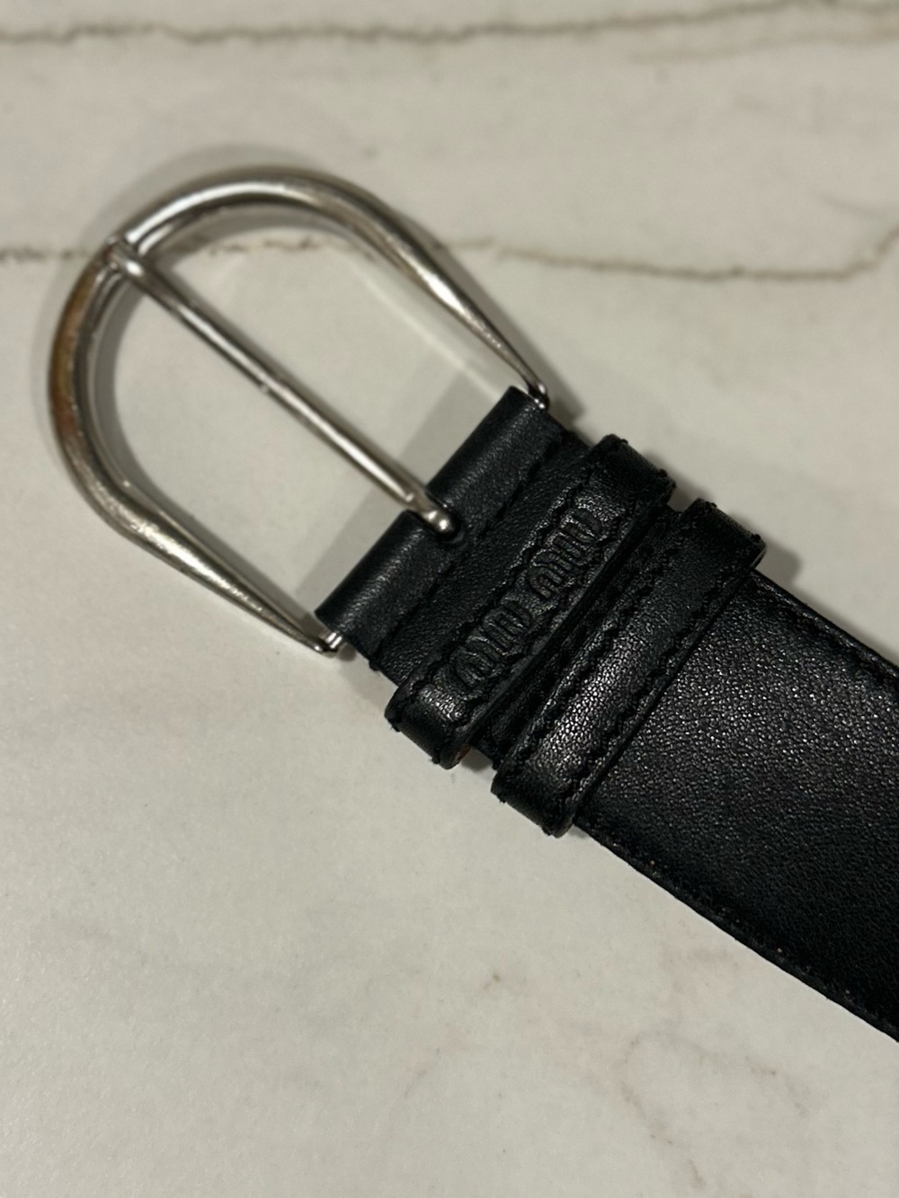 Authentic Miu Miu Classic Black Leather Belt with Silver Buckle Size 85cm/34inch